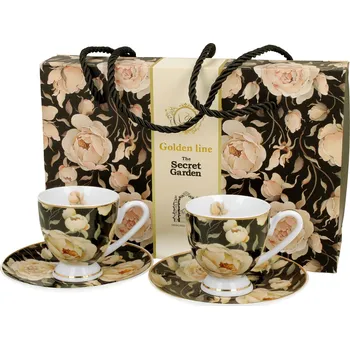 Porcelánové šálky na espresso s podšálky DUO THE SECRET GARDEN ENGLISH ROSES 90 ml 2 ks.