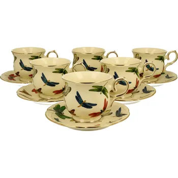 Porcelánové šálky na kávu a čaj s podšálky DUO ECRU 260 ml 6 ks.