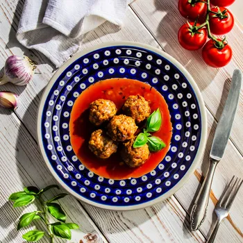 Talíř Keramický mělký jídelní talíř GU-1259 dec. 42 Bolesławiec 25 cm