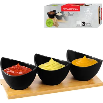 Porcelánové misky na dipy a svačiny na podstavci FLORINA ADRIA BLACK 3 ks.