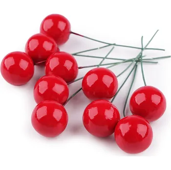 umělá květina Kuličky / bobule na drátku ke tvoření Ø2 cm, barva 3 červená