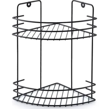 Drátěná police Kovová, rohová polička do koupelny, 2 patra BATHLAB CARL ČERNÁ MATNÁ 30 cm