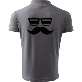 Pánská košile Mustache brýle - Polokošile pánská Pique Polo 203 - 5XL ( Ocelově šedá )