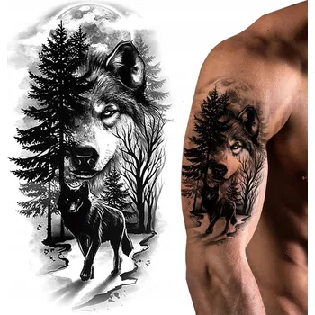 Tetování Dočasné vodní tetování TEMNÝ VLK / LES / HLAVA VLKA