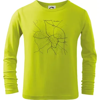 Dětská móda Černobílá mapa Chrudim - Triko dětské Long Sleeve - 134 cm/8 let ( Limetková )
