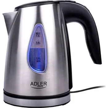 Rychlovarná konvice ADLER Electric Kettle 1 l stříbrná - ocelová bezdrátová rychlovarná konvice