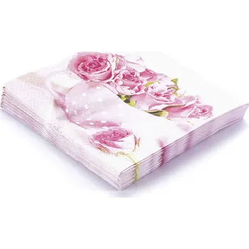 Papírový ubrousek Dekorační papírové ubrousky ROSES PINK 20 ks.
