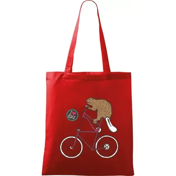 Nákupní taška Bobr na kole - Taška bavlněná - 42 x 38 cm ( Červená )
