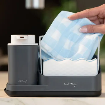 VIALLI DESIGN Livio 350 ml tmavě šedý - plastový dávkovač na mycí prostředky s houbičkou na nádobí