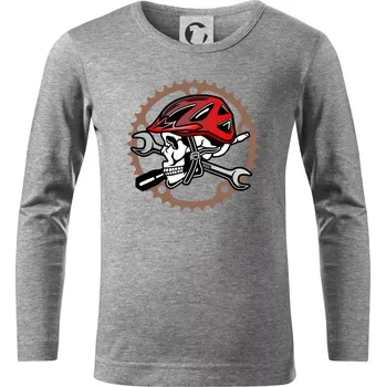 Chlapecké tričko Lebka biker opravář - Triko dětské Long Sleeve - 122 cm/6 let ( Tmavě šedý melír )