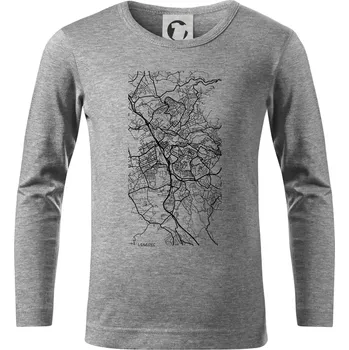 Chlapecké tričko Černobílá mapa Liberec - Triko dětské Long Sleeve - 122 cm/6 let ( Tmavě šedý melír )