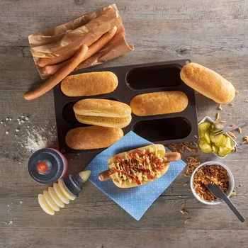 Forma na pečení LURCH Flexiform 30 x 17,5 cm hnědá - forma na 6 housek na párek v rohlíku silikonová