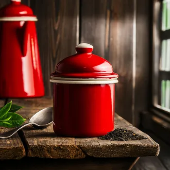 Dóza na potraviny Smaltovaná dóza / nádoba na sypké potraviny OLKUSKIE WYROBY EMALIOWANE 0,5 l OWE Carmine