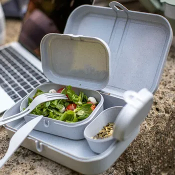 Svačinový box KOZIOL Pascal Ready 3 ks modré - plastové lunch boxy / snídaňové boxy s příbory