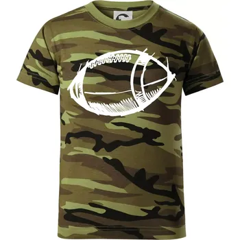 Americký fotbal míč skica - Dětské maskáčové triko - 104-110cm / 3-4 roky ( Zelený maskáč )