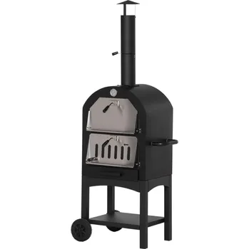 Pec na pizzu Venkovní pec na pizzu 63x54x161 cm | černá a stříbrná