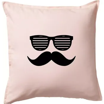 Polštář Mustache brýle - Polštář 50x50 - 50x50 - Včetně výplně ( Světle růžová )