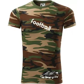 Pánské tričko FOOTBALL nápis šikmo - Army CAMOUFLAGE - M ( Hnědý maskáč )