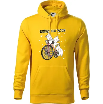Pánská mikina Kočky na kole - Mikina pánská Cape s kapucí - L ( Žlutá )