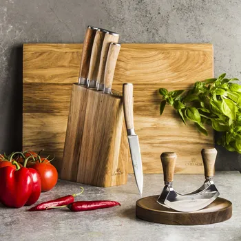 GERLACH Natur 9 el. - kuchyňské nože z nerezové oceli v bloku s prkénkem a sekáčkem