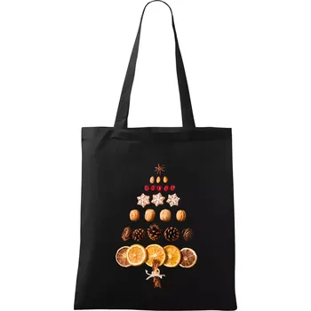 Nákupní taška Vánoční stromeček ze sušených plodů - Taška bavlněná - 42 x 38 cm ( Černá )