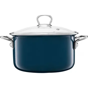 Hrnec Smaltovaný hrnec s pokličkou EMALIA OLKUSZ STEEL PLUS MOŘSKÝ 1,3 l