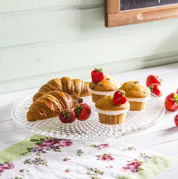 EDWANEX KARO skleněný pevný podnos na dorty 36 cm - stojan na dorty