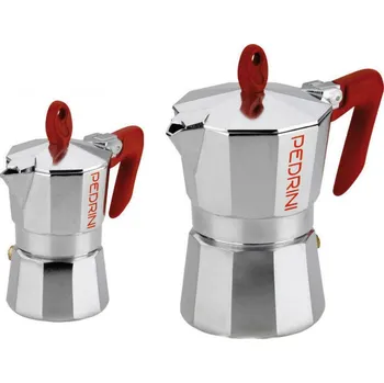 Moka konvice Sada hliníkových tlakových kávovarů PEDRINI BRILLANT - kávovar na 1 šálek espressa a kávovar na 3 šálky espressa (1/3 tz)