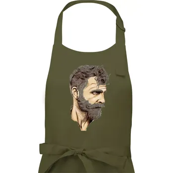 Kuchyňská zástěra Mustache man - Pánská zástěra na vaření - Univerzální velikost ( Khaki )