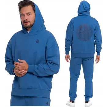 Pánská mikina Pánská volná PÁNSKÁ MIKINA S KAPUCÍ MORAJ S POTISKEM modrá L