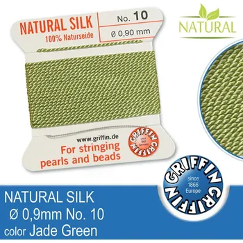 Nit Hedvábná nit s jehlou GRIFFIN síla nitě 0,90mm No.10 délka 2m. Barva Jade Green