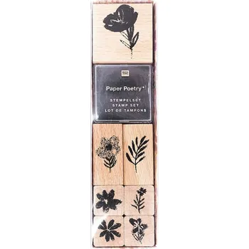 Dětské razítko Rico Design GmbH & Co.KG Luční kytičky - gumová razítka na dřevě sada (8ks)