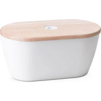 chlebník Akrylový chlebník s krájecí deskou OMADA WOODY bílý 34 x 19 cm