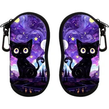 Pouzdro na brýle Pouzdro na brýle 17,9 x 8,5 cm s motivem černé kočky Elegantní design Jednoduchý motiv Karabina Zipový uzávěr fialová