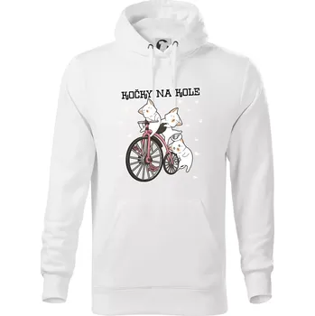 Pánská mikina Kočky na kole - Mikina pánská Cape s kapucí - L ( Bílá )