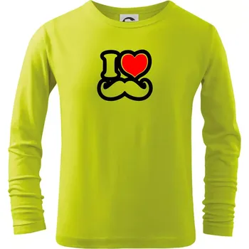 Dětská móda i love mustache - obrys - Triko dětské Long Sleeve - 146 cm/10 let ( Limetková )