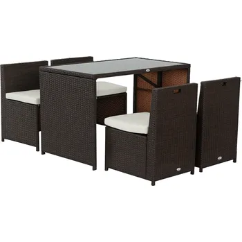 Zahradní sestava Outsunny polyratanový zahradní set 5 ks zahradní nábytek lounge set, odolný proti povětrnostním vlivům a elegantní pro balkon terasu | Aosom.de