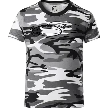 Chlapecké tričko Americký fotbal letící míč - Dětské maskáčové triko - 146 cm/10 let ( Šedý maskáč )