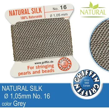 Nit Hedvábná nit s jehlou GRIFFIN síla nitě 1,05mm No.16 délka 2m. Barva Grey