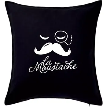Polštář La Mustache - Polštář 50x50 - 50x50 - Pouze potah ( Černá )