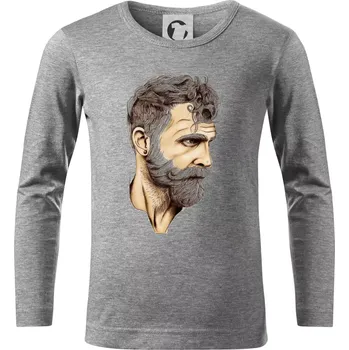 Chlapecké tričko Mustache man - Triko dětské Long Sleeve - 158 cm/12 let ( Tmavě šedý melír )