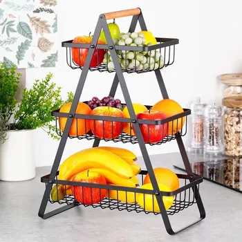Kovový tříúrovňový koš na ovoce 34 x 46 cm