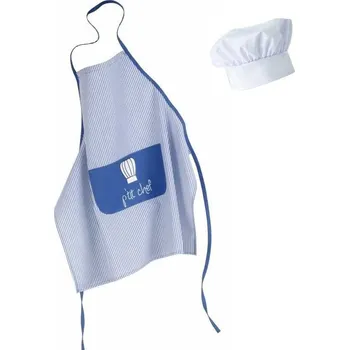 Kuchyňská zástěra Bavlněná dětská kuchyňská zástěra s kuchařskou čepicí ROBUR KID-PACK modrá