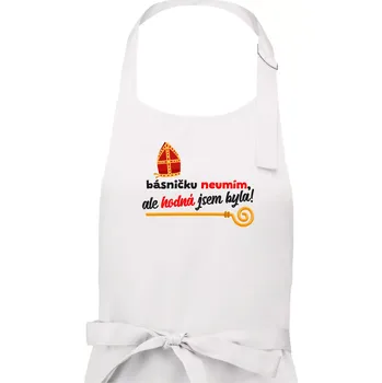 Kuchyňská zástěra Básničku neumím, ale hodná jsem byla - Dámská zástěra na vaření - Univerzální velikost ( Bílá )