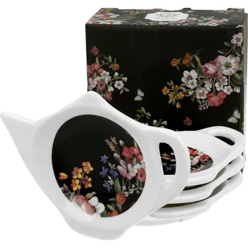 Podložky pod čajové sáčky DUO VINTAGE FLOWERS BLACK 4 ks.