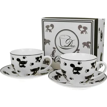 Porcelánové šálky na čaj a kávu s podšálkem DUO ANIMALS CHARMING CATS 280 ml 2 ks.