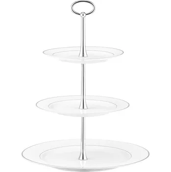 AMBITION Aura Silver 27 cm - třípatrový porcelánový dortový talíř