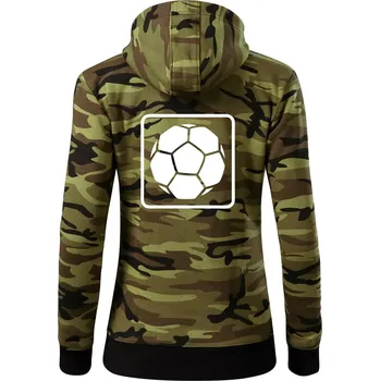 Dámská mikina Fotbalový míč emblem - Dámská mikina trendy zipper s kapucí - XS ( Zelený maskáč )