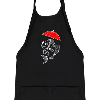 Kuchyňská zástěra Ryba s deštníkem - Dětská zástěra na vaření - Univerzální velikost ( Černá )
