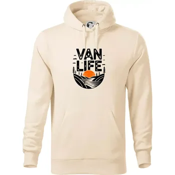 Pánská mikina Van life a Západ slunce - Mikina pánská Cape s kapucí - 5XL ( Mandlová )